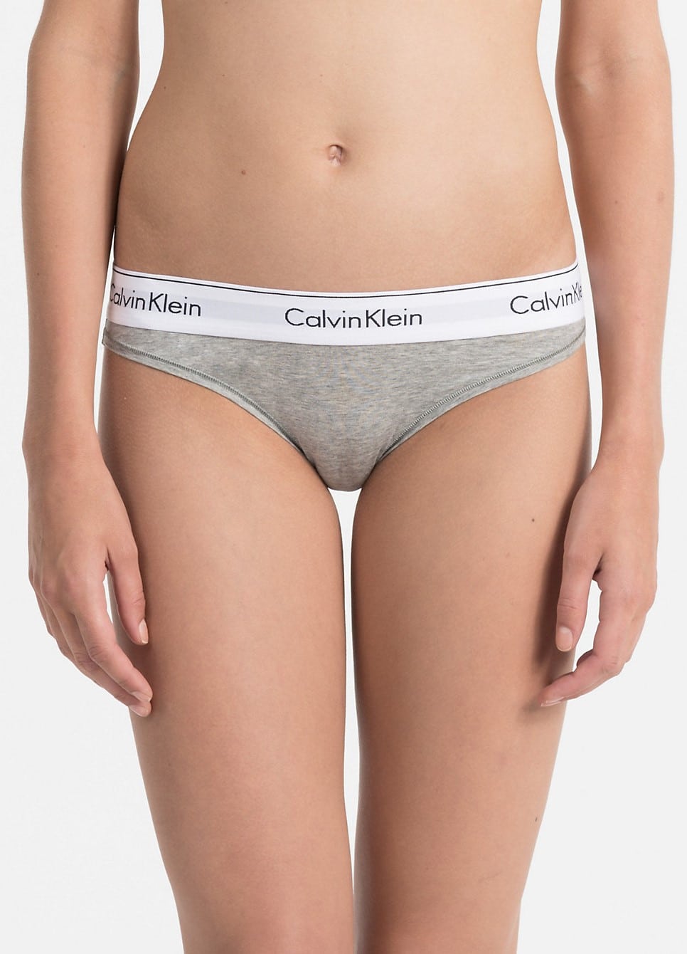 Calvin Klein šedé kalhotky s bílou širokou gumou Bikini