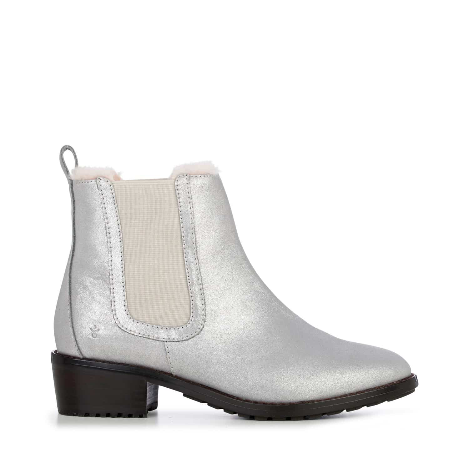 Emu Australia stříbrné kožené boty na podpatku Ellin Metallic Silver