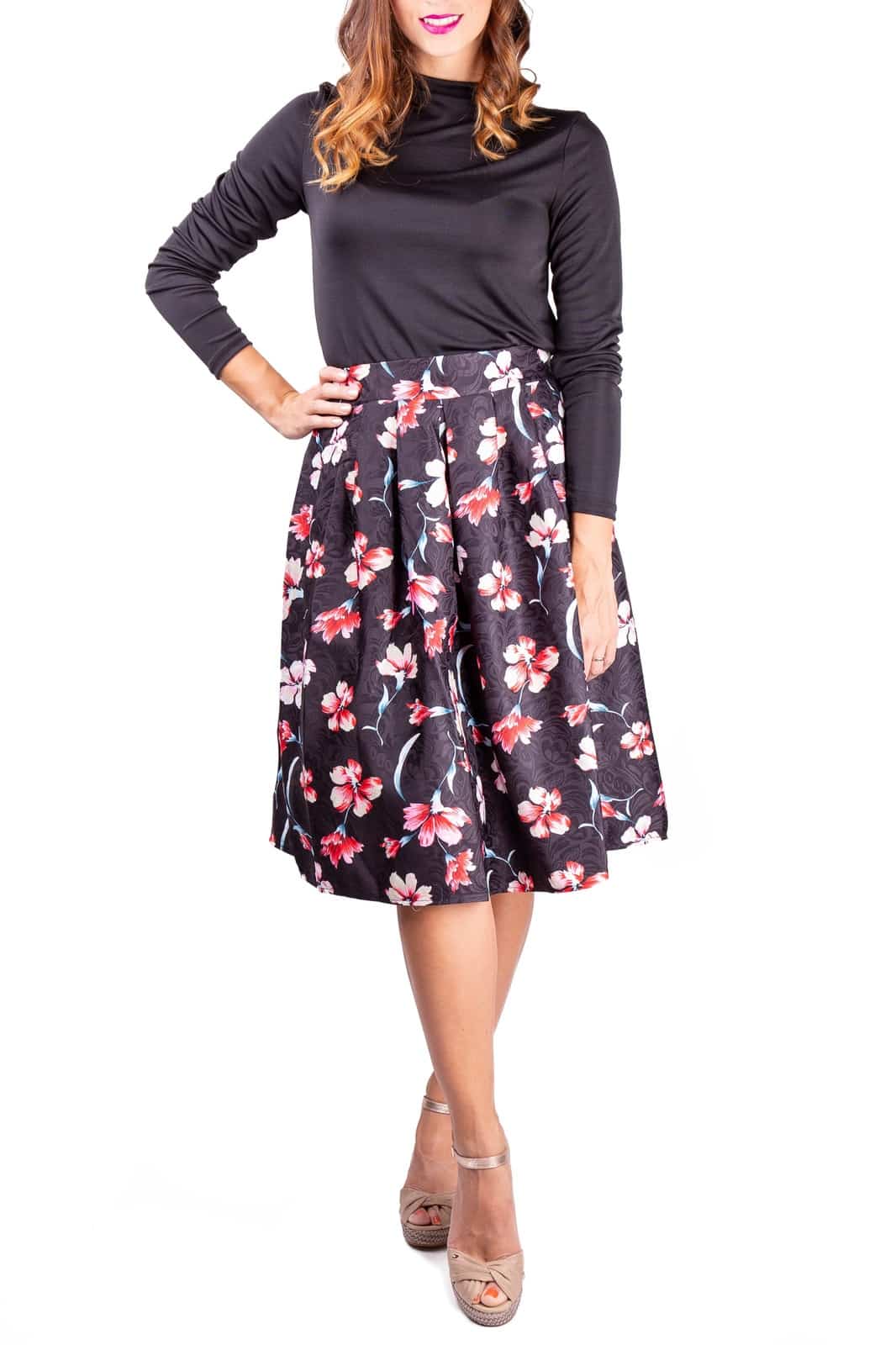 Simpo dámská sukně Black Flowers