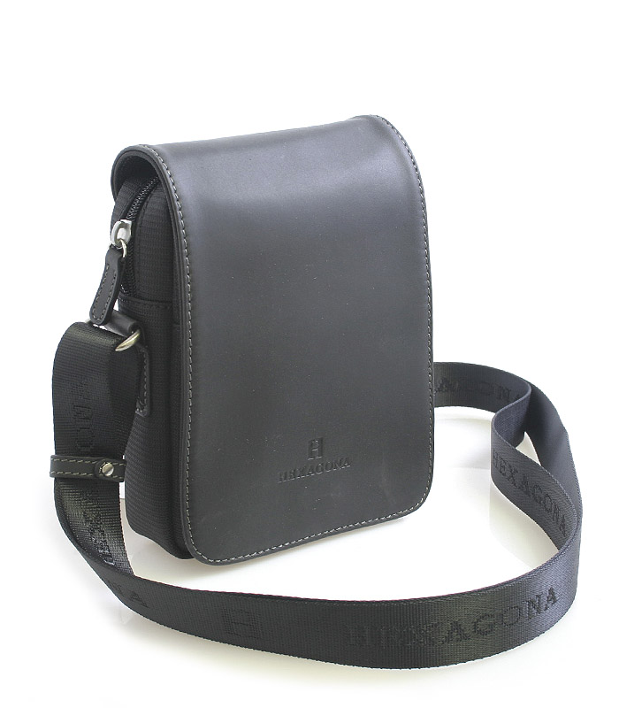 Luxusní pánská kožená kabelka přes rameno černá - Hexagona Filippo černá