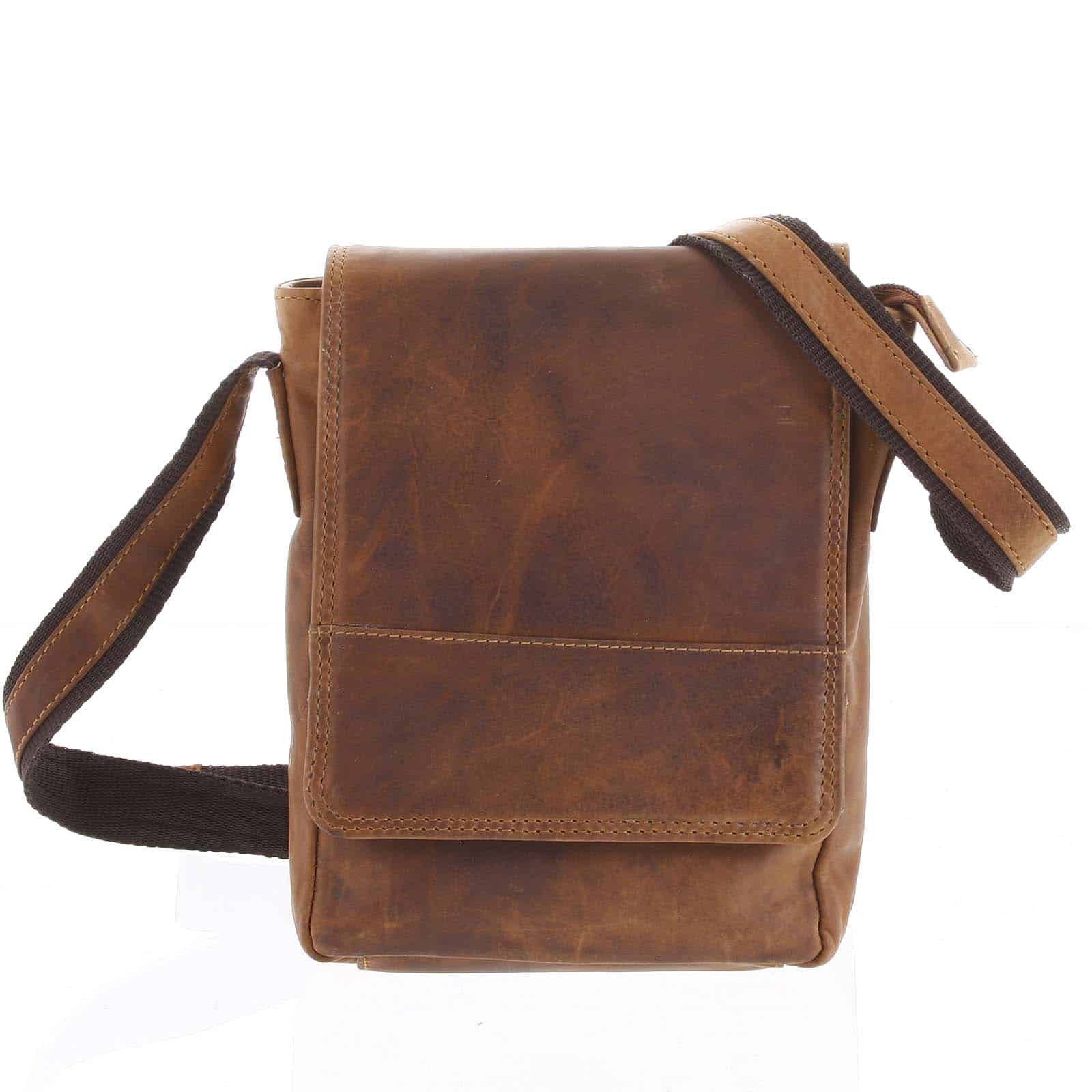Kožená pánská crossbody taška na doklady světle hnědá 0213 hnědá