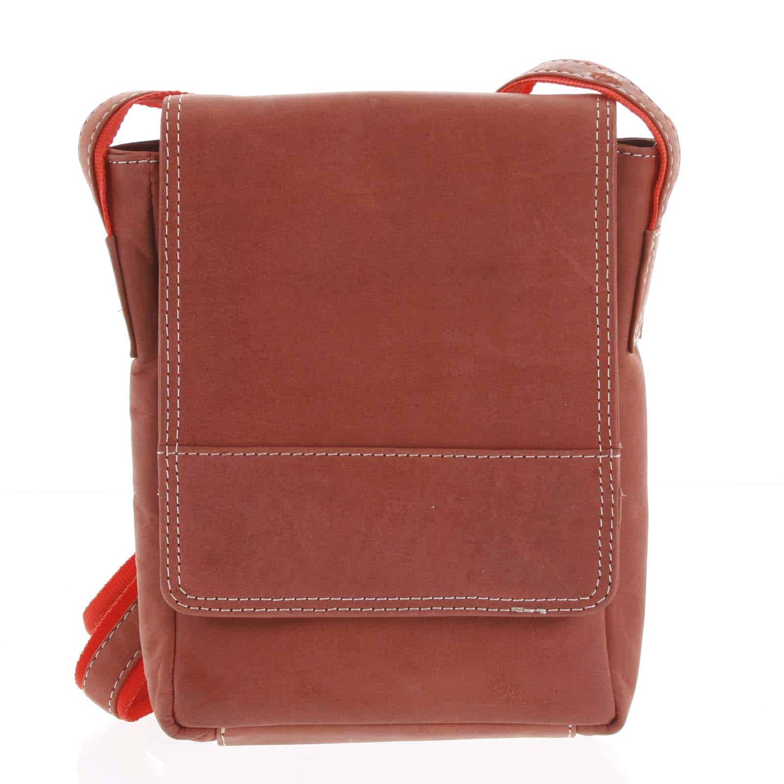 Kožená pánská crossbody taška na doklady červená broušená 0213 červená