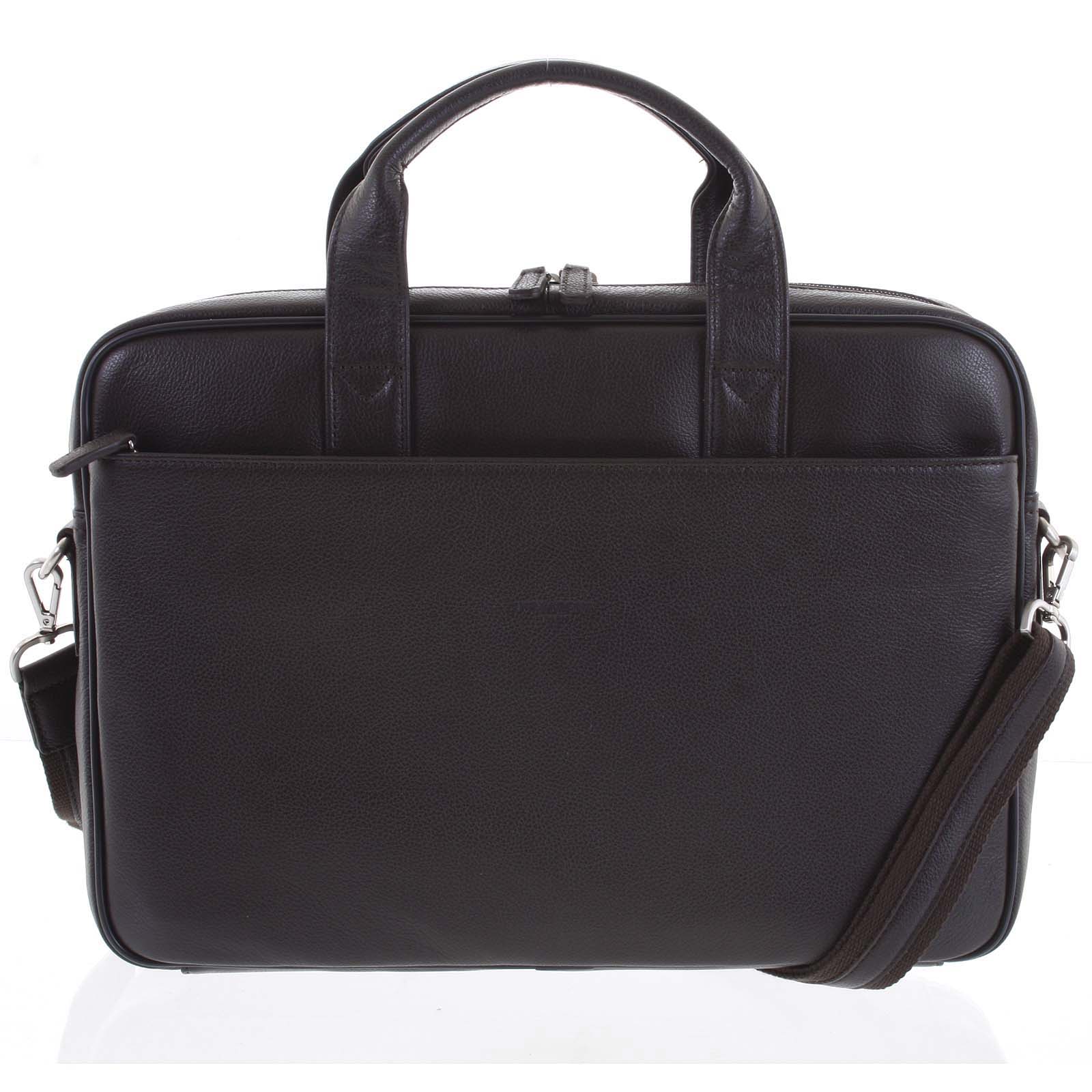 Tmavě hnědá kožená taška Hexagona 62544 na notebook hnědá