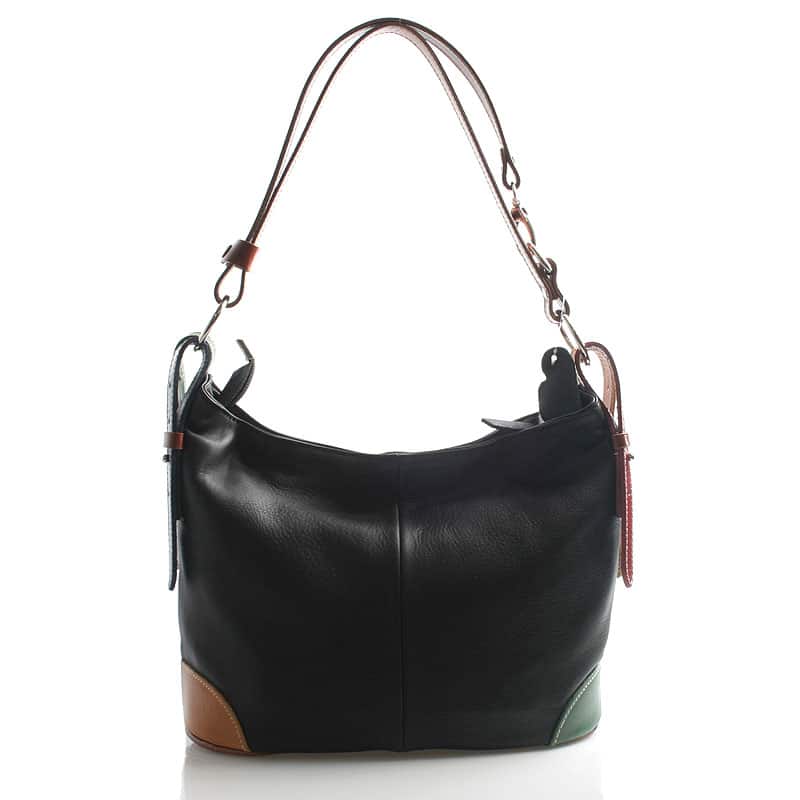 Černo barevná kožená kabelka přes rameno crossbody ItalY Harmony barevná