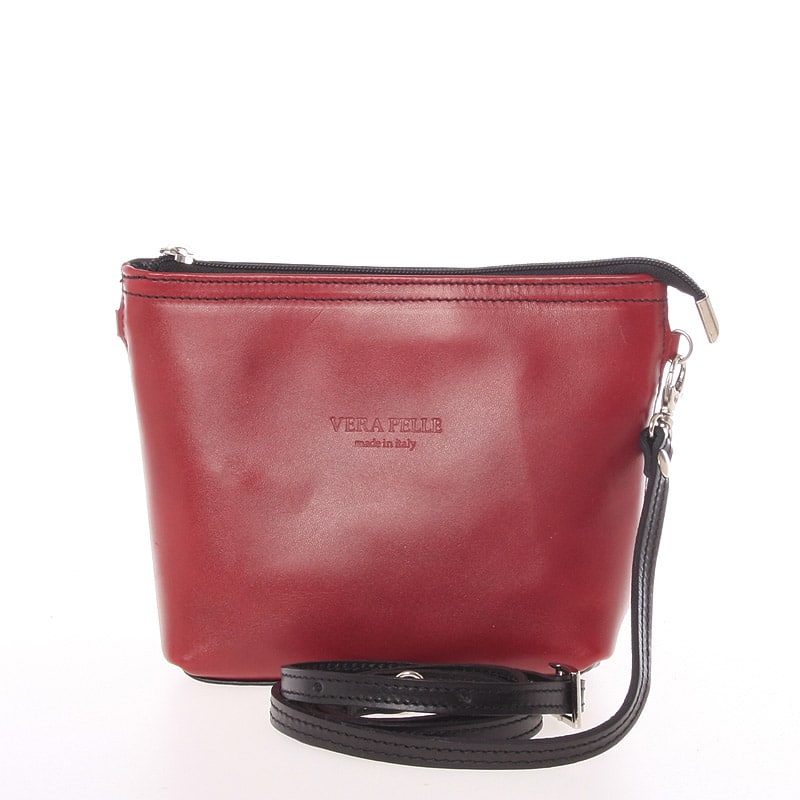 Dámská kožená crossbody kabelka červeno černá - ItalY Garnet červená
