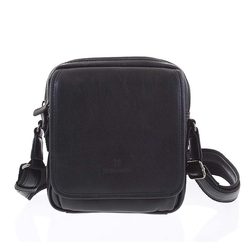 Luxusní černá kožená taška přes rameno Hexagona 129898 černá