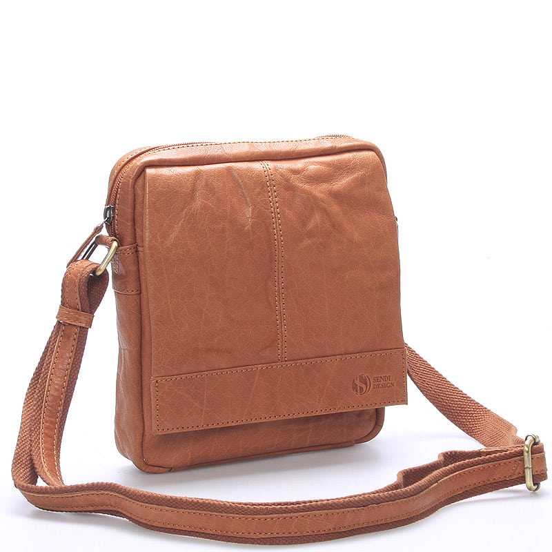 Pánská světle hnědá prošívaná kožená taška - Sendi Design Bris hnědá