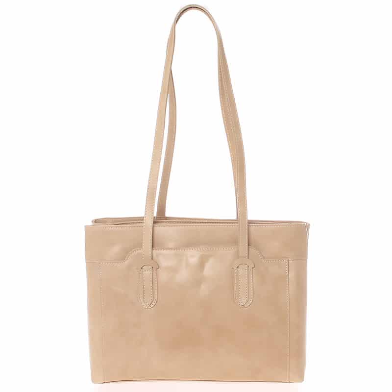 Elegantní velká dámská kožená kabelka taupe - Italy Vilmaris Taupe