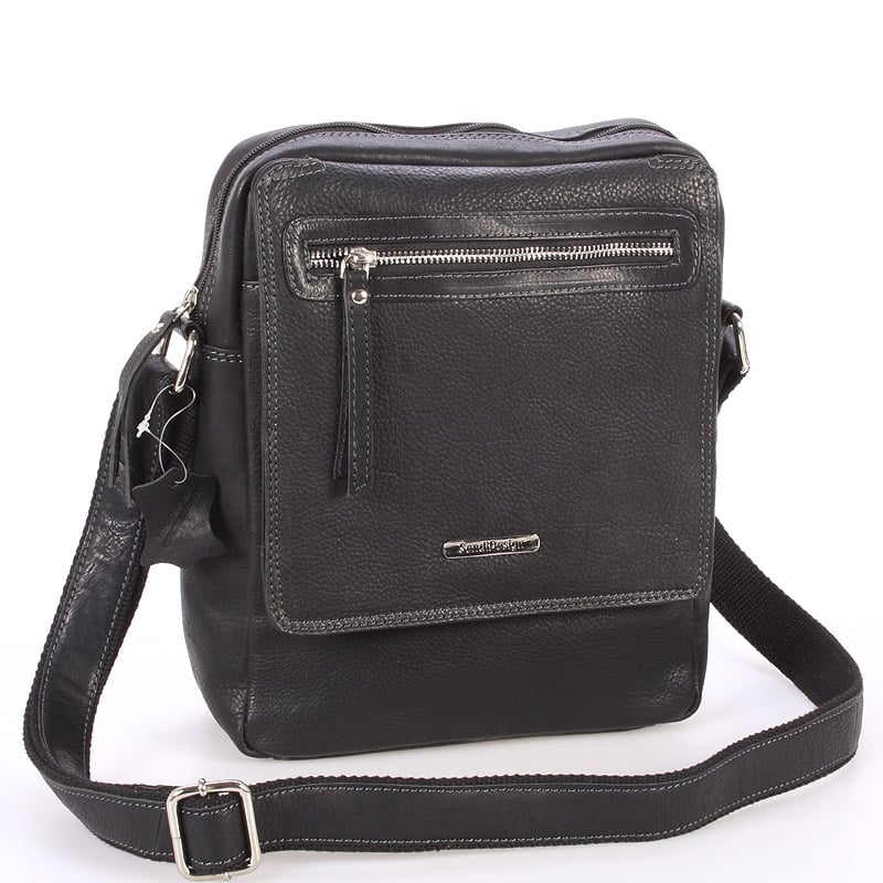 Černá kožená pánská taška přes rameno - Sendi Design Helio černá