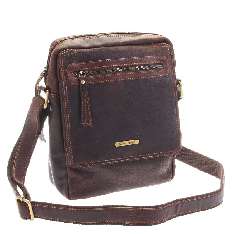 Hnědá kožená pánská taška přes rameno - Sendi Design Helio hnědá