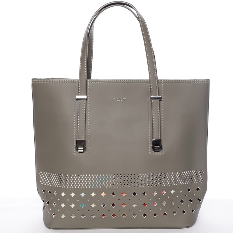 Elegantní perforovaná olivově zelená kabelka s organizérem - David Jones Cambria zelená