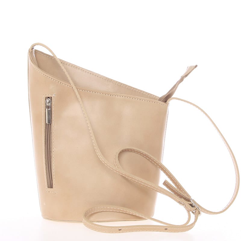 Originální světlá taupe kožená crossbody kabelka - ItalY Meidi Taupe