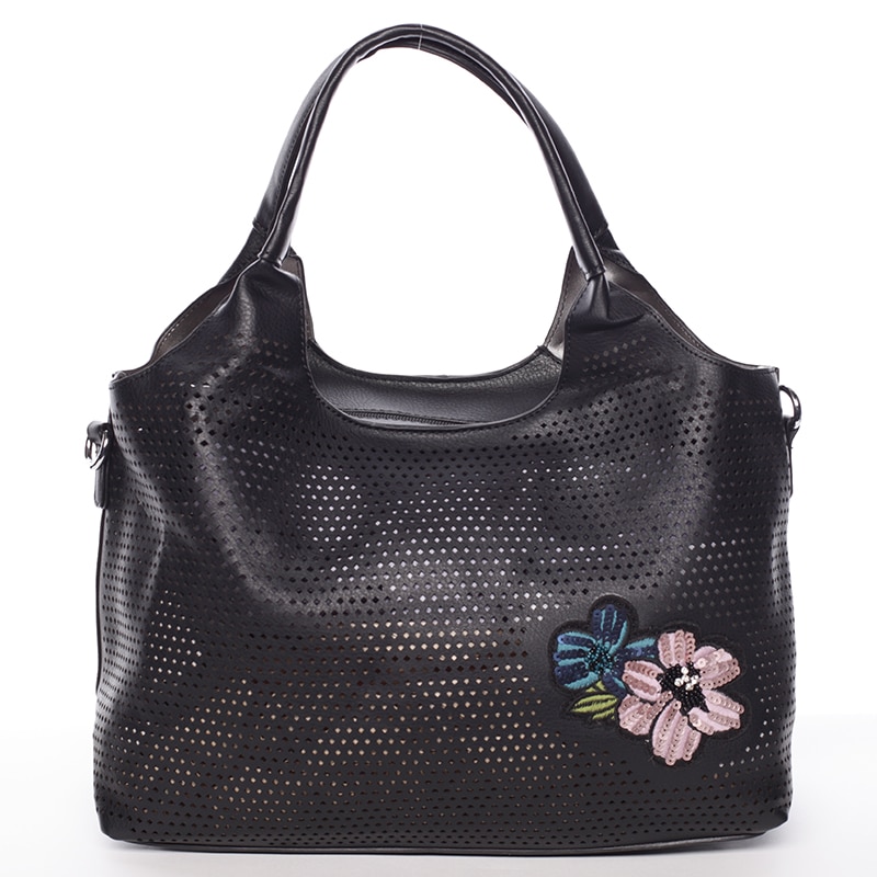 Moderní dámská černá perforovaná kabelka - Maria C Melaney černá