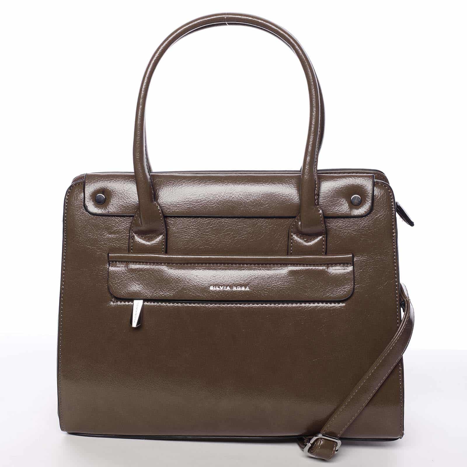 Elegantní pevná dámská kabelka do ruky tmavá taupe - Silvia Rosa Takeon Taupe
