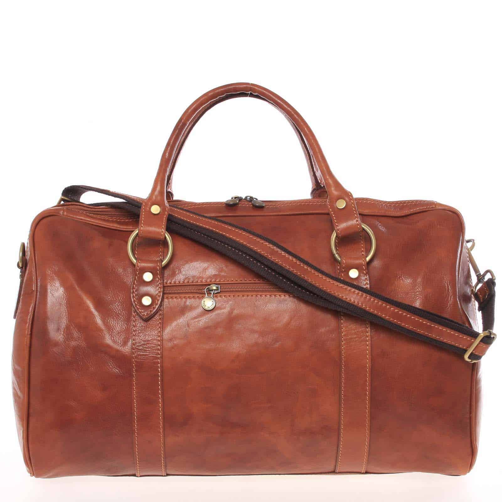 Velká cestovní kožená taška světle hnědá - ItalY Equado hnědá