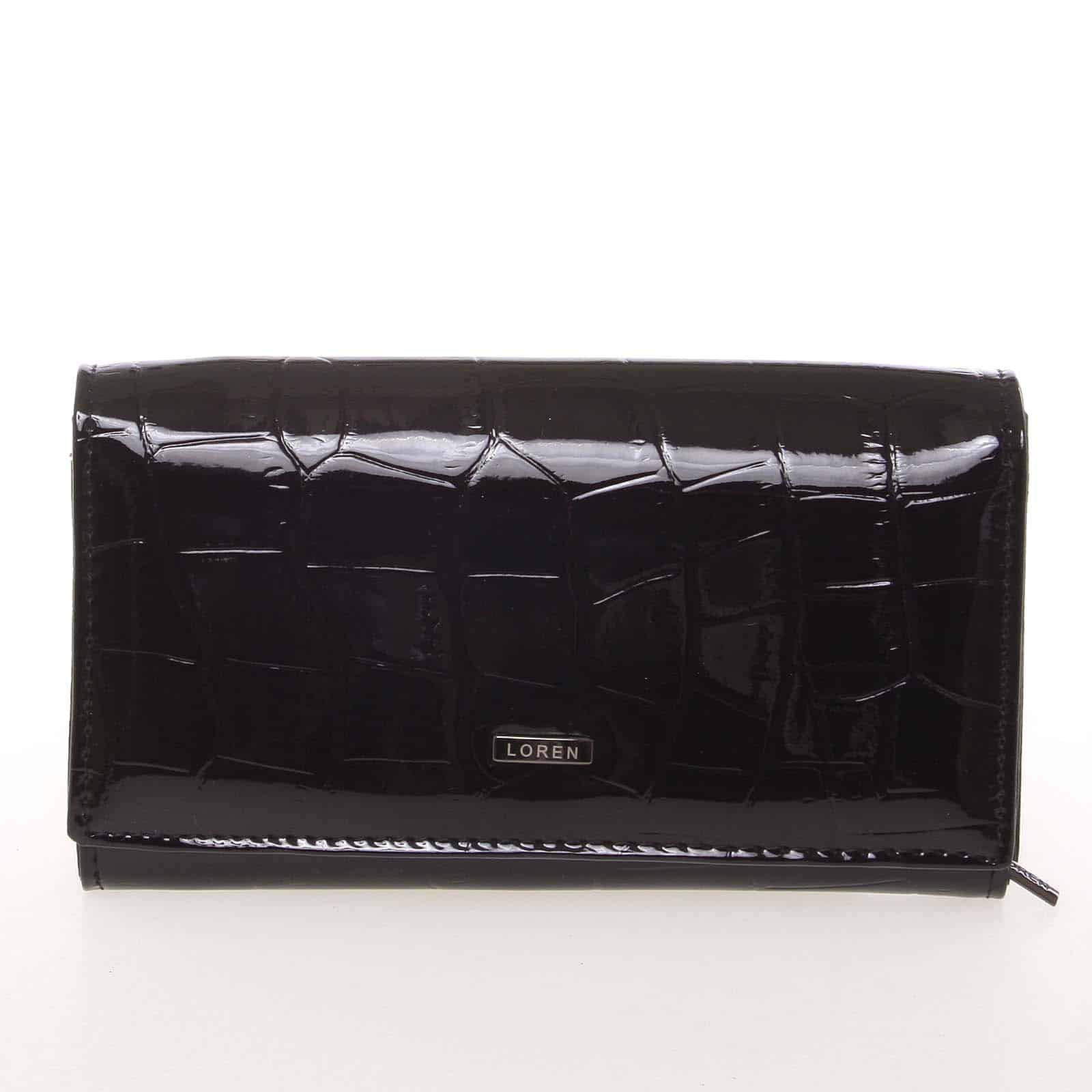 Kožená lakovaná dámská černá peněženka v imitaci krokodýlí kůže - Loren 72035CB černá