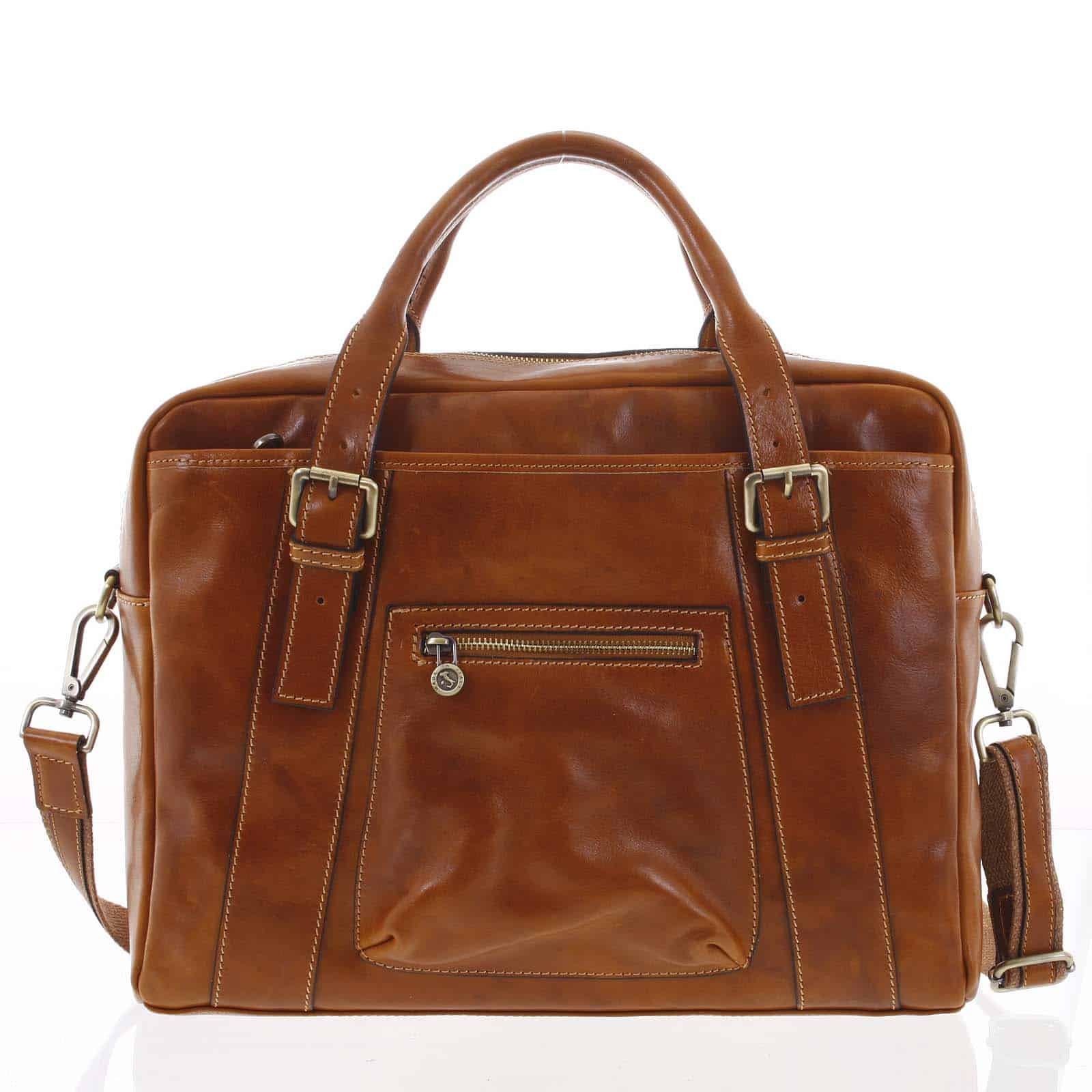 Kožená větší business taška koňaková - ItalY Fabio koňak