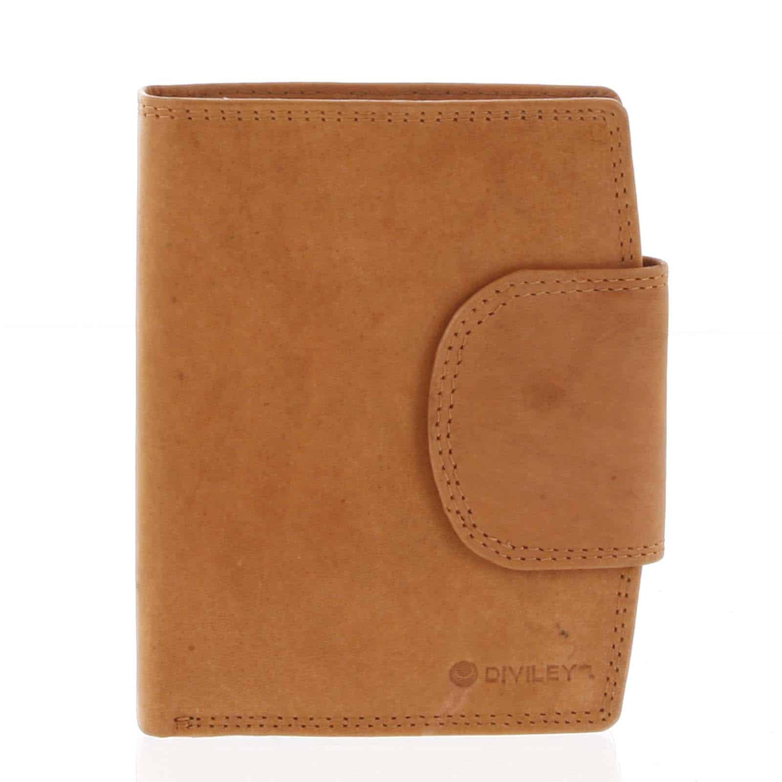 Elegantní koňaková kožená peněženka se zápinkou - Diviley Universit koňak