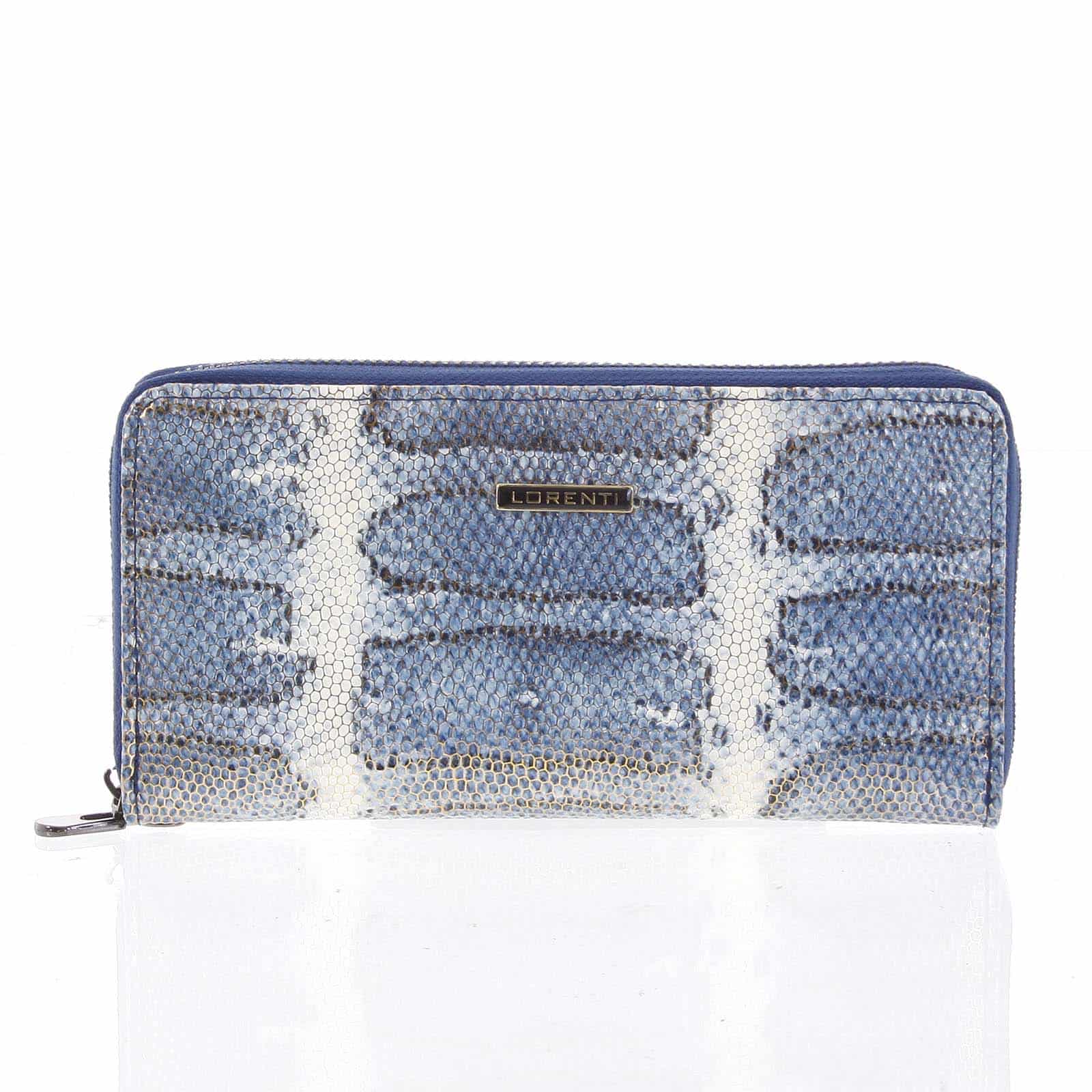 Luxusní velká hadí kožená modrá peněženka s odleskem - Lorenti 119SK modrá