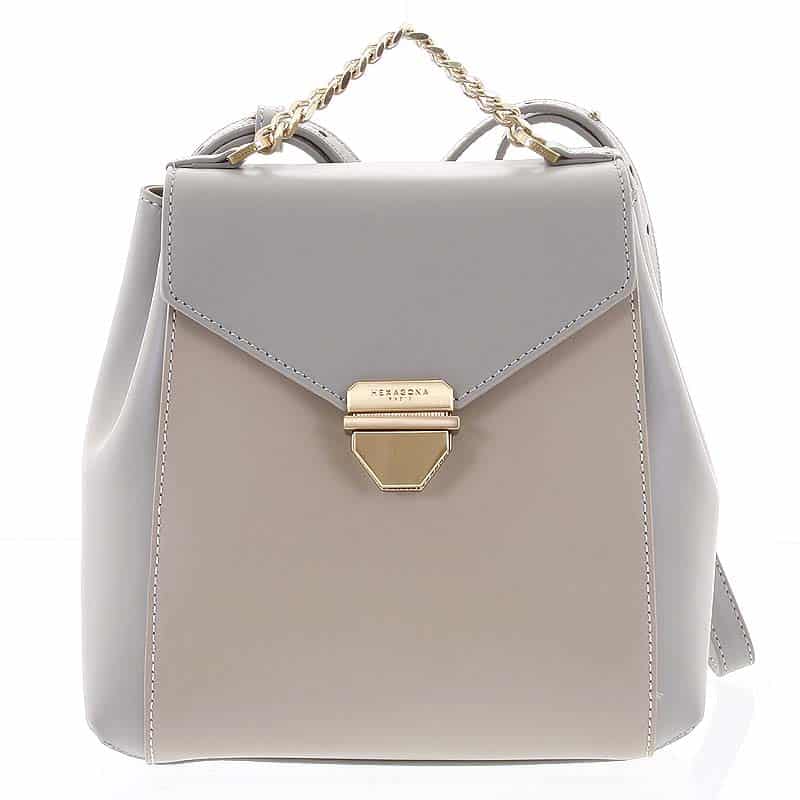 Malý luxusní kožený šedo pískový batůžek/kabelka - Hexagona Zondra šedá