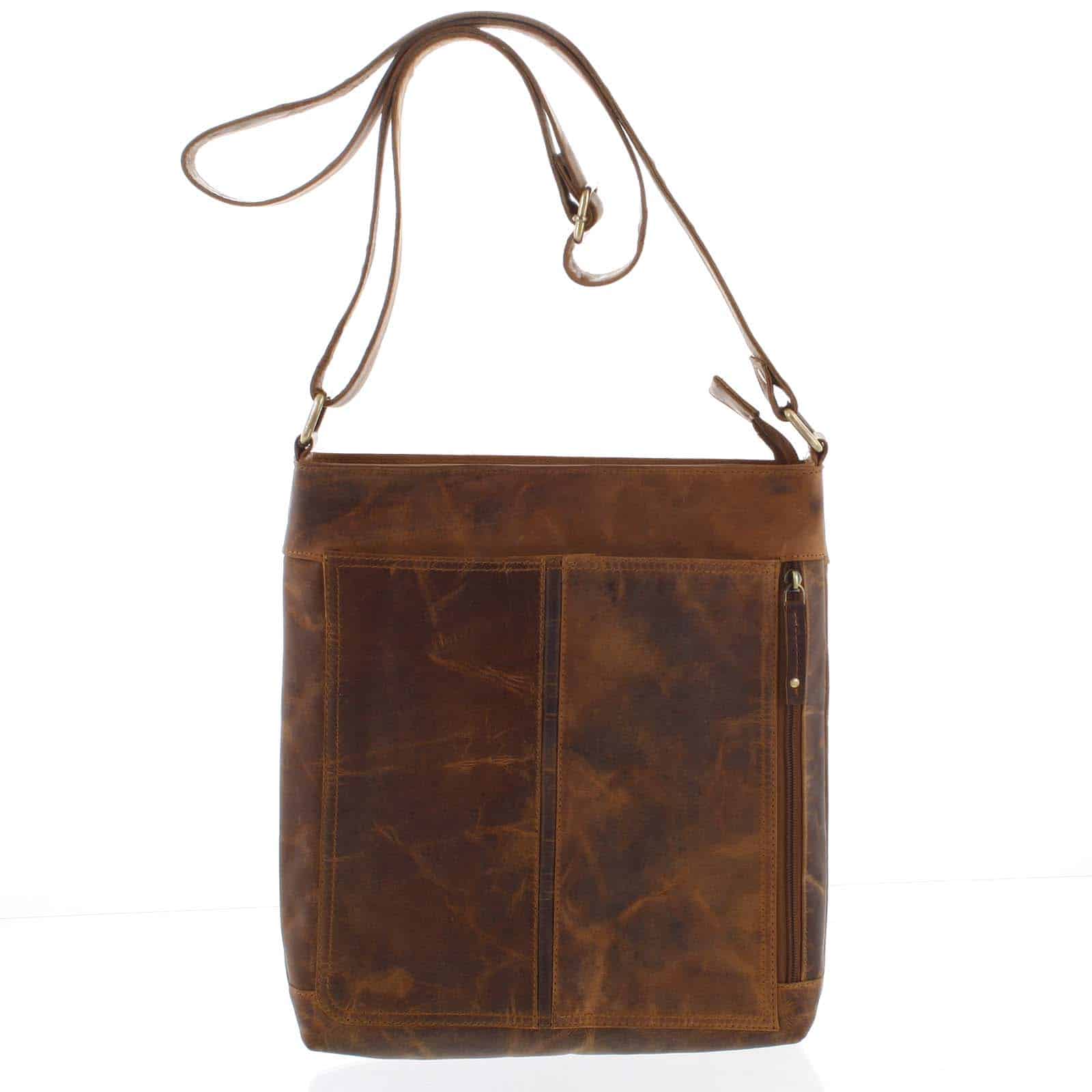 Přírodní hnědá pánská středně velká kožená taška - Tomas Duniy koňak