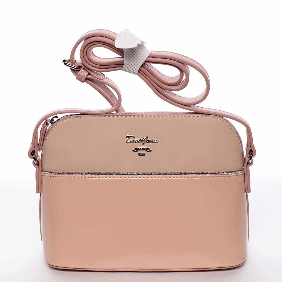Malá růžová pololakovaná crossbody kabelka - David Jones Kaori růžová