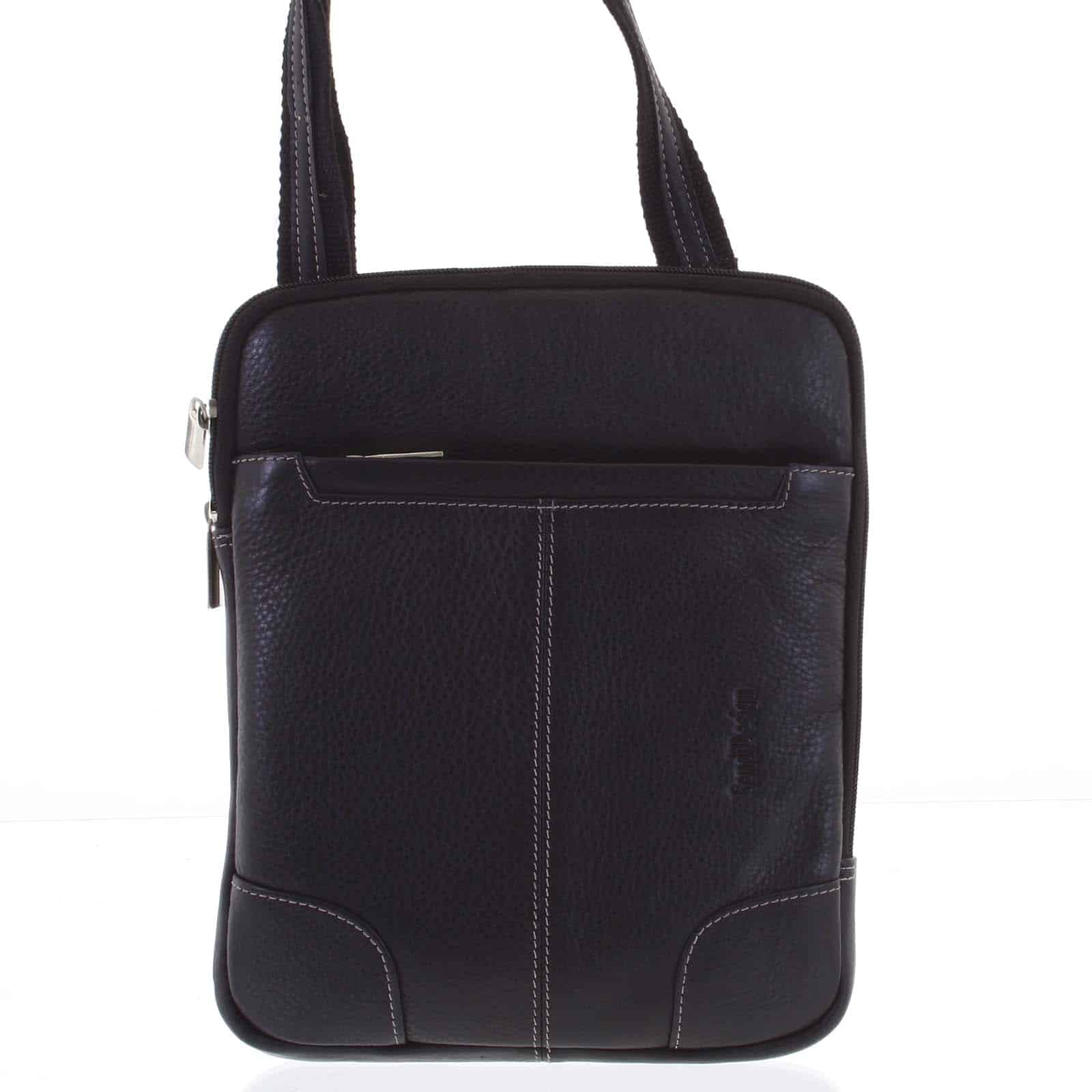 Černá prošívaná pánská kožená taška přes rameno - Sendi Design Hans černá