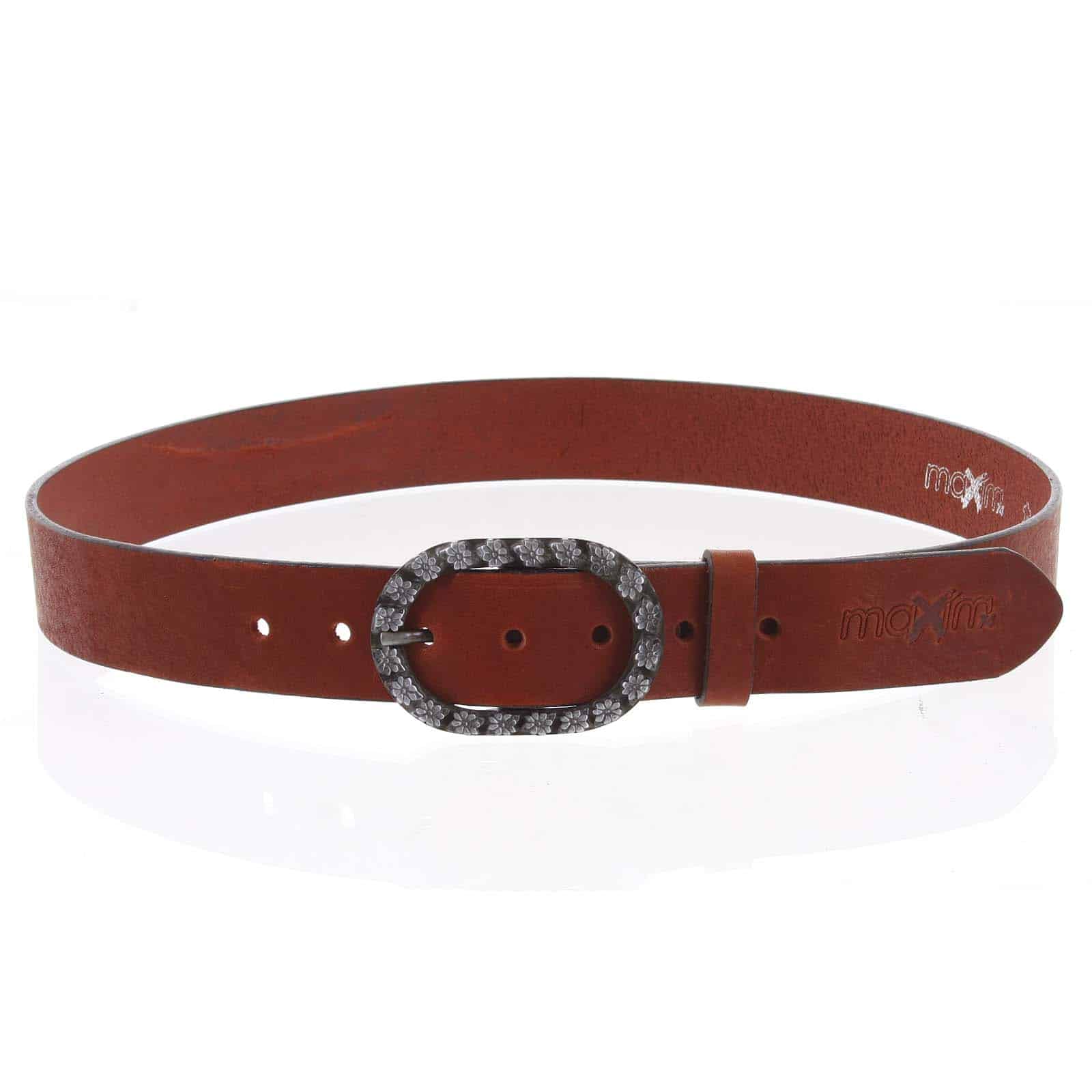 Dámský červený kožený opasek - Maxim Flower červená