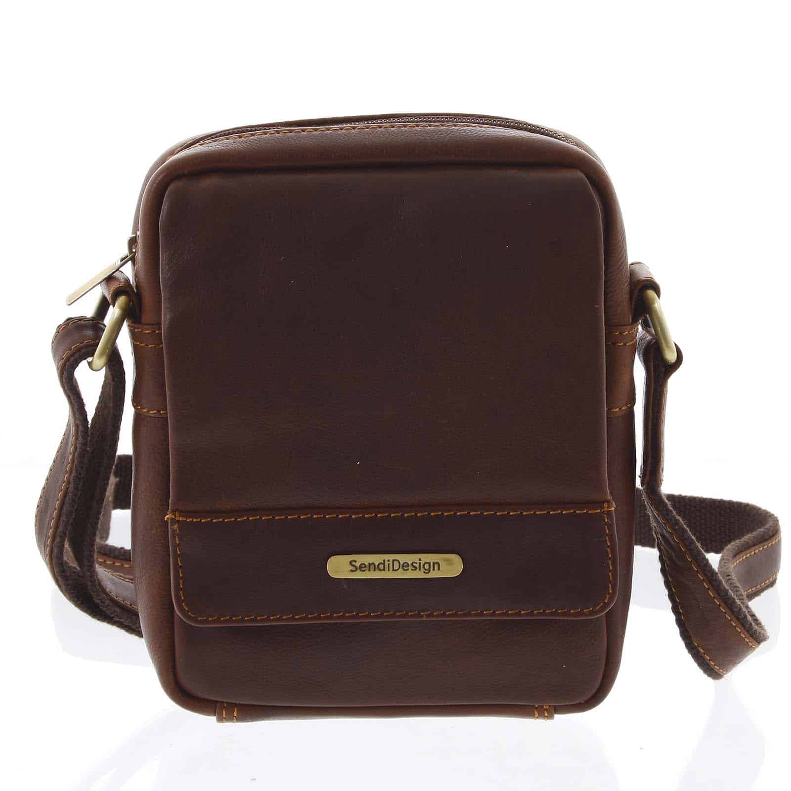 Hnědá luxusní pánská kožená crossbody brašna - SendiDesign Khalil hnědá