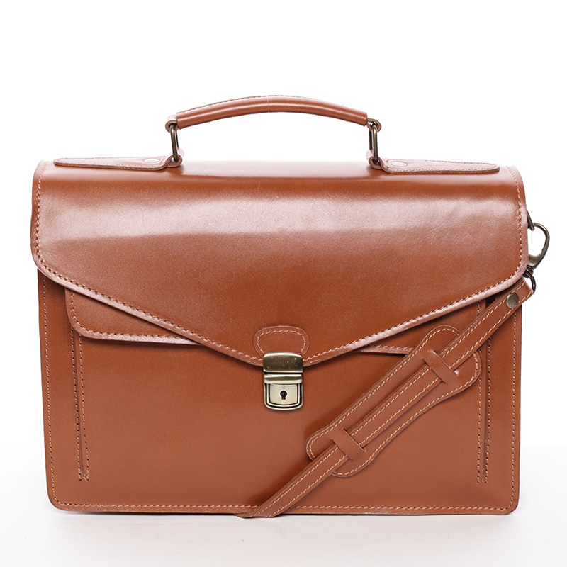 Luxusní světle hnědá kožená aktovka ItalY Kevin hnědá