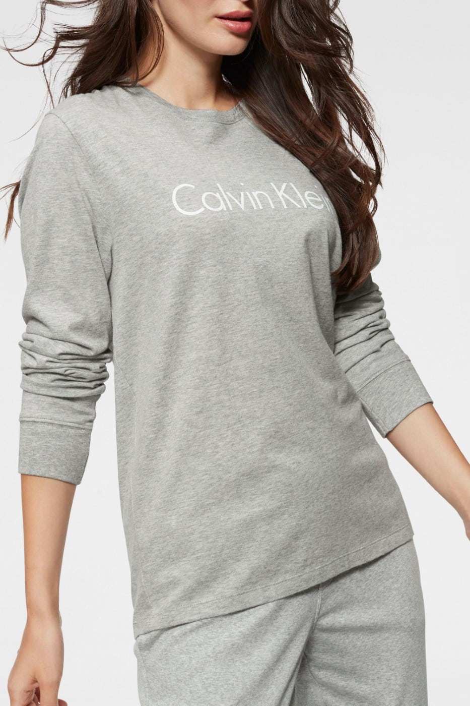 Calvin Klein šedé dámské tričko L/S Crew Neck s logem