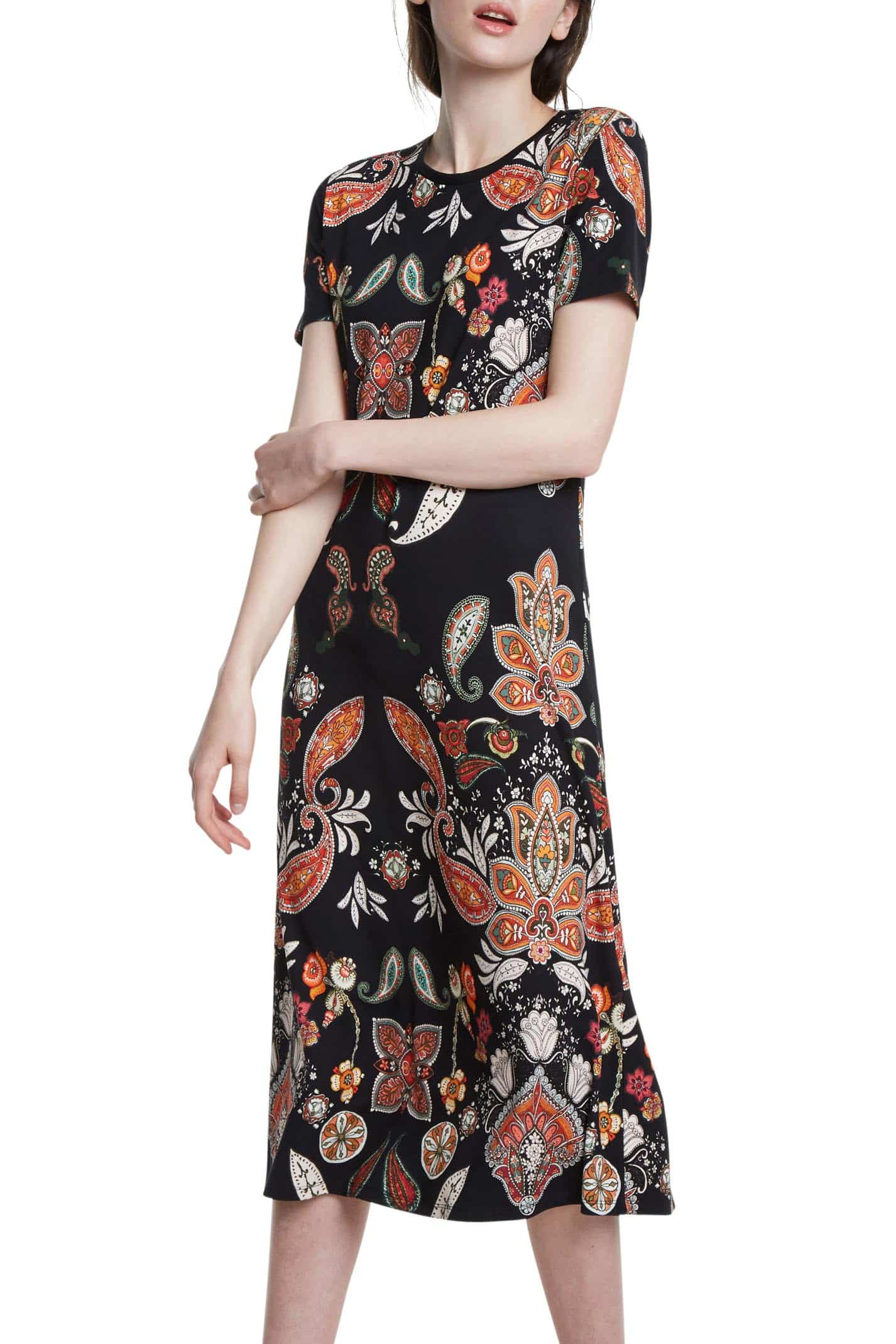 Desigual midi šaty Vest Misuri s barevnými motivy