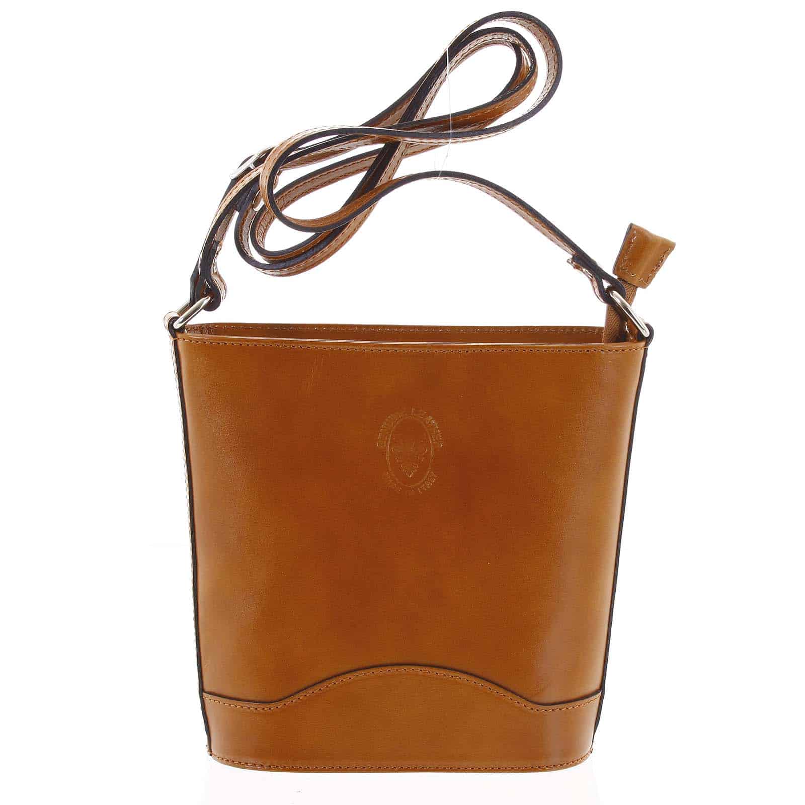 Koňaková kožená crossbody kabelka ItalY Bryana Dark koňak