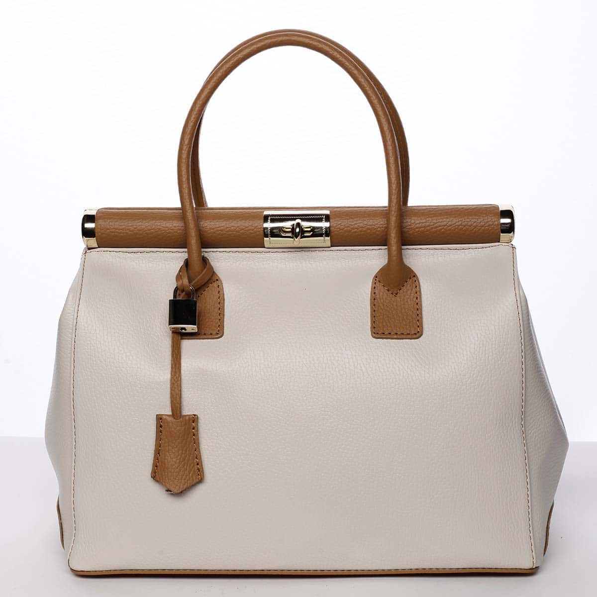 Módní originální dámská kožená kabelka do ruky béžová - ItalY Hila béžová