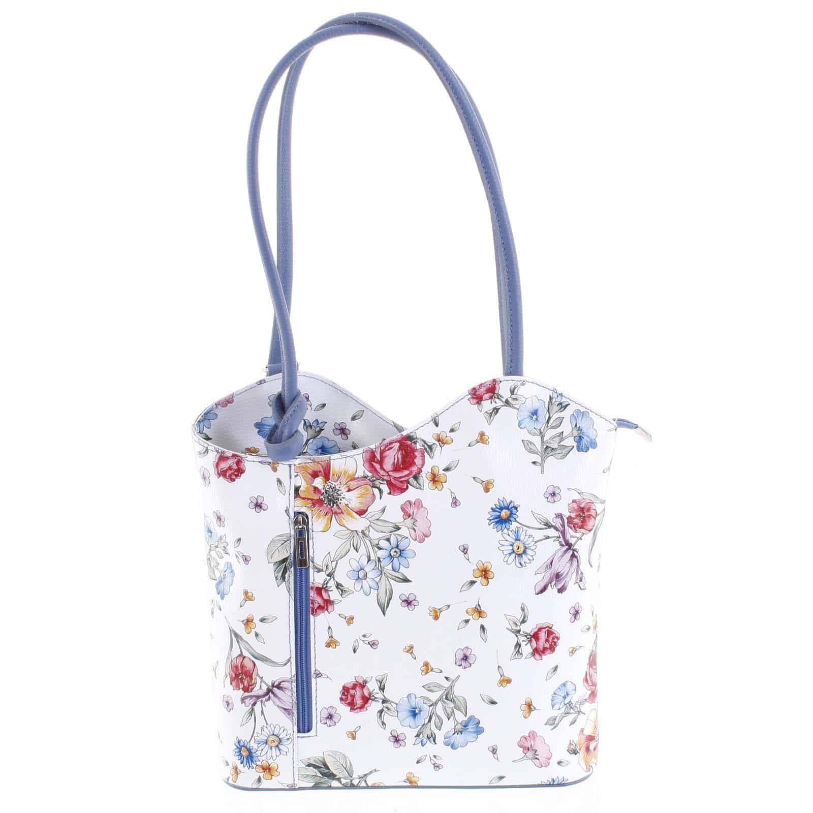 Dámská kožená kabelka batůžek květinová bledě modrá - ItalY Larry modrá