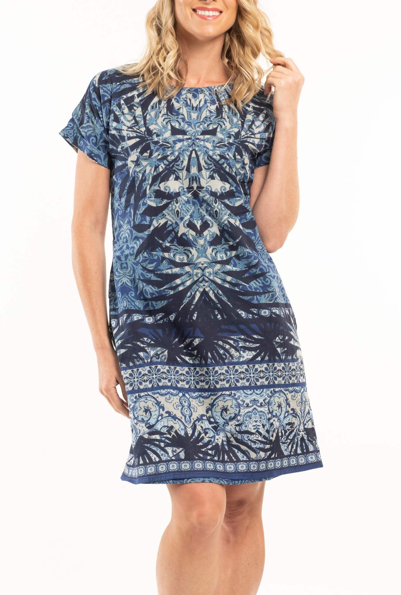 Orientique modré oboustranné šaty Andros s kapsami