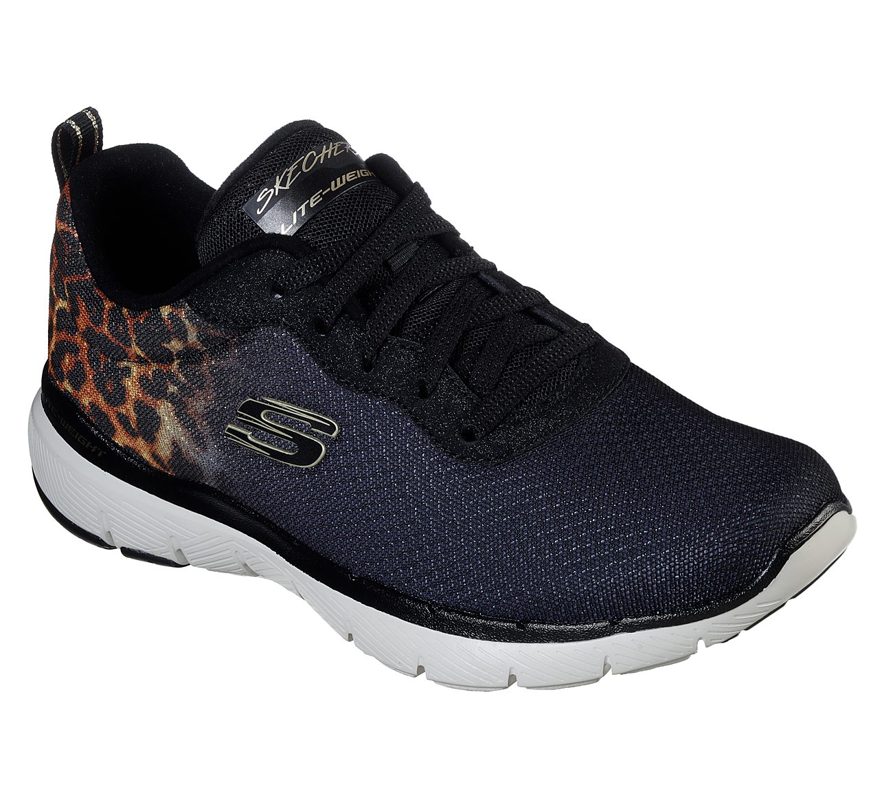 Skechers černé tenisky Flex Appeal 3 s leopardím vzorem