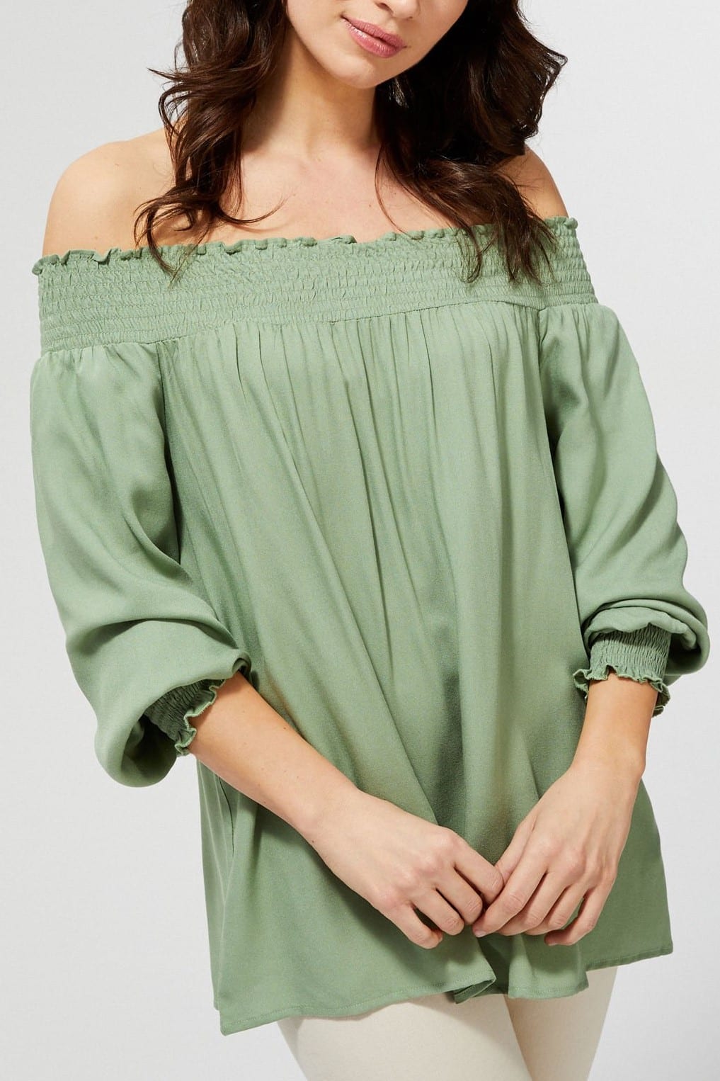 Moodo olivový top s odhalenými rameny