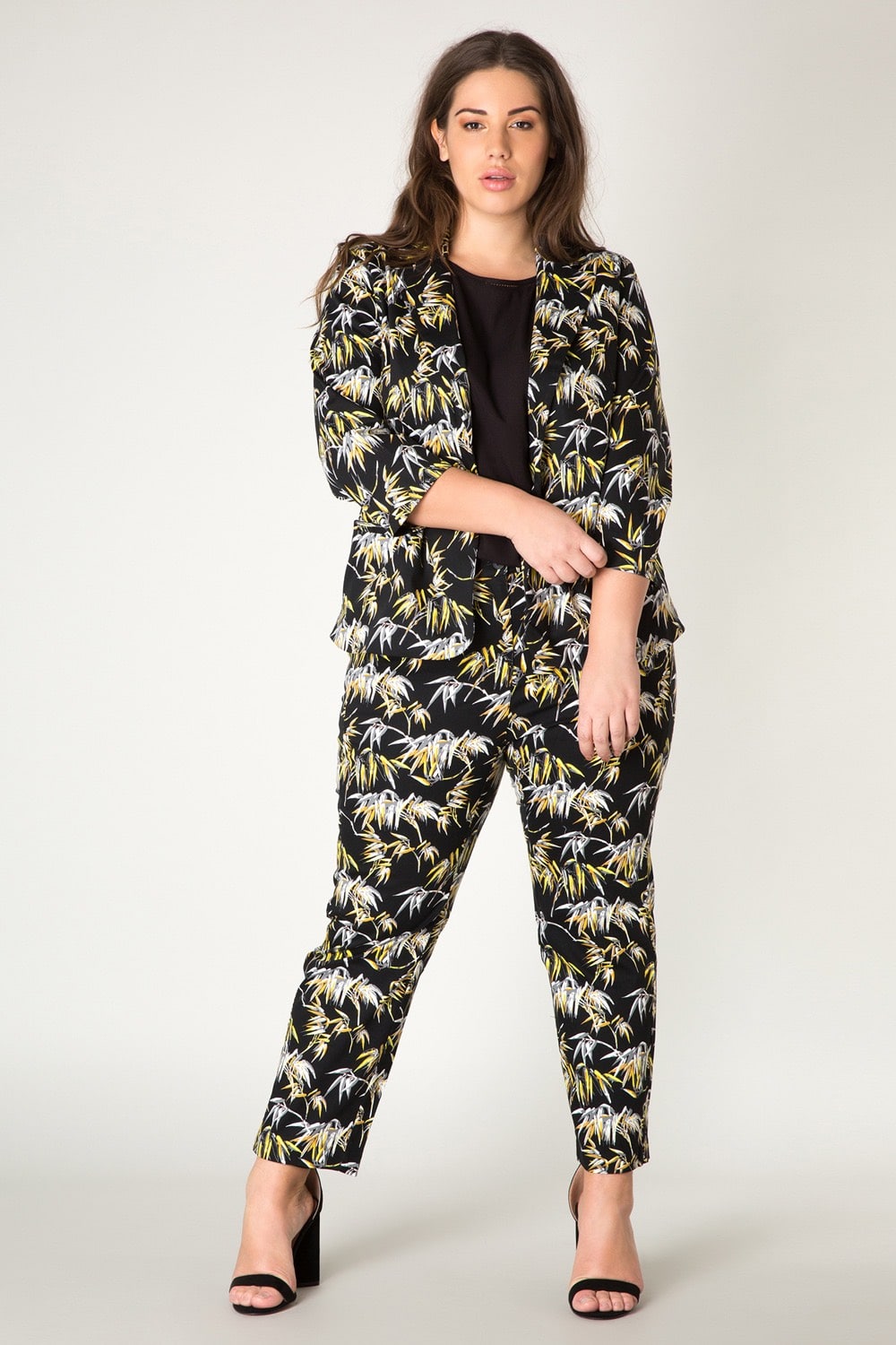 Yesta černé dámské sako Joëna s tropickými motivy