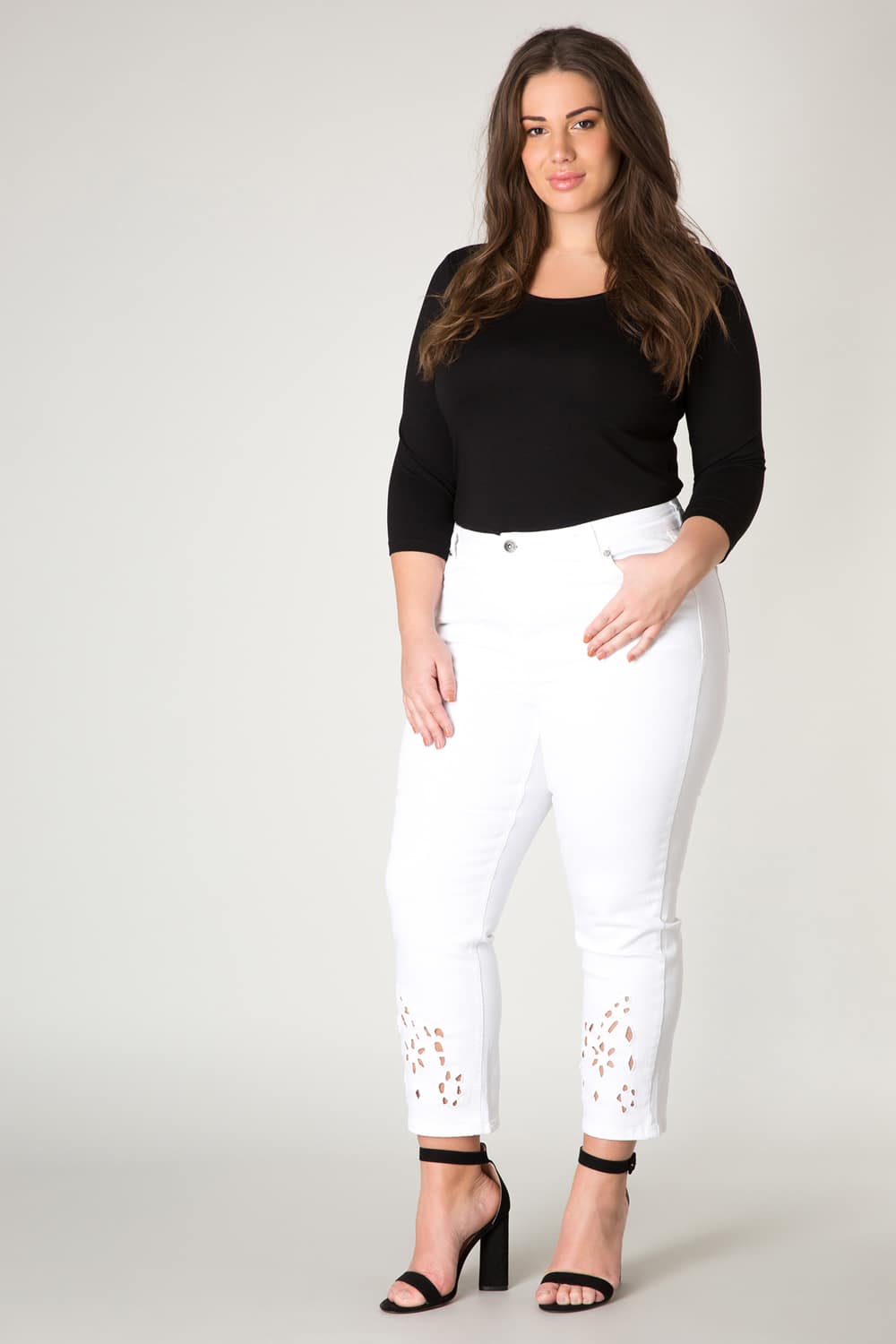 Yesta bílé kalhoty Jo-enna s průstřihy květin