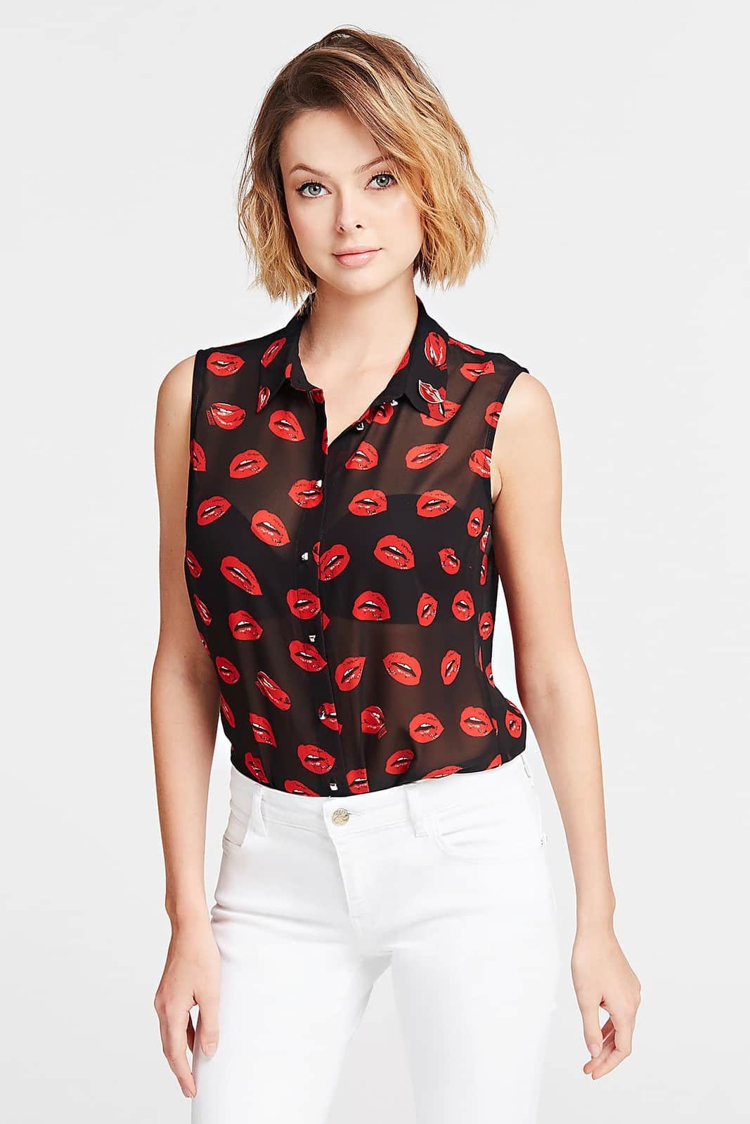 Guess transparentní košile bez rukávů