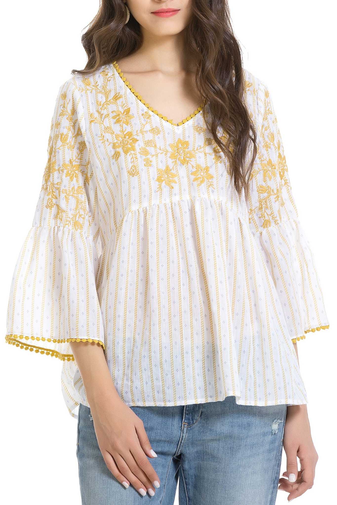 Anany bílo-žlutý top Maturín s výšivkou