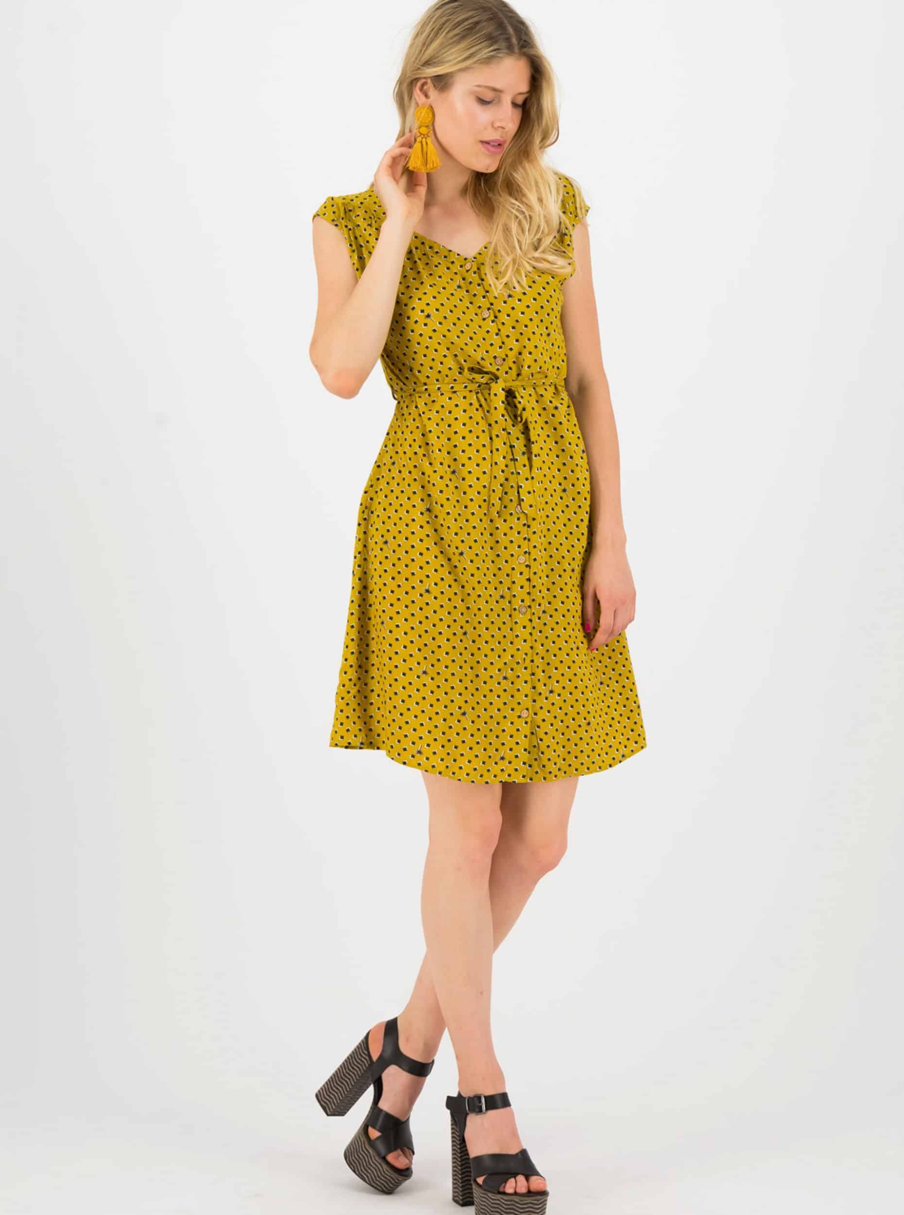 Blutsgeschwister hořčicové letní šaty se vzory