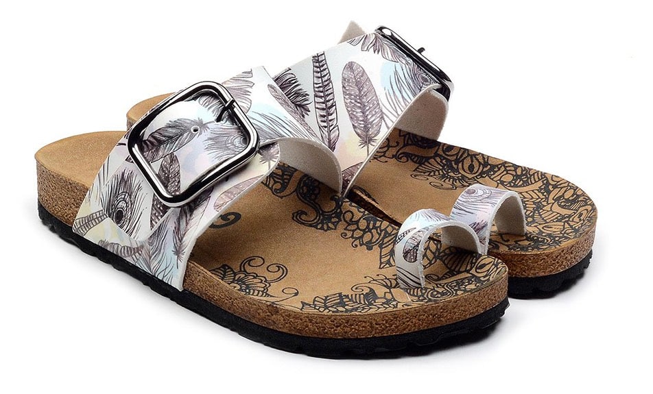 Calceo bílé pantofle Thong Sandals Feather