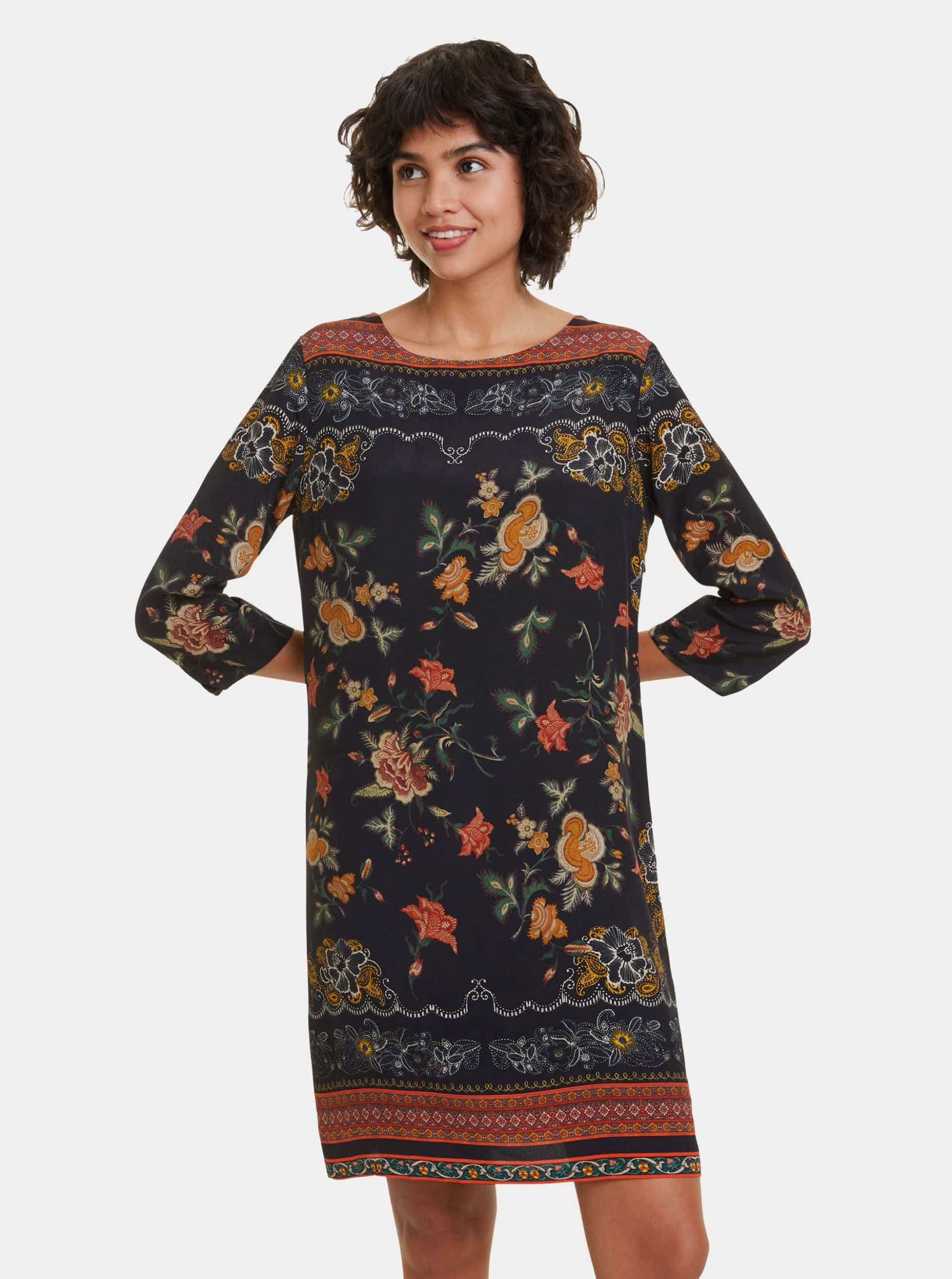 Desigual černé šaty Praga s barevnými motivy