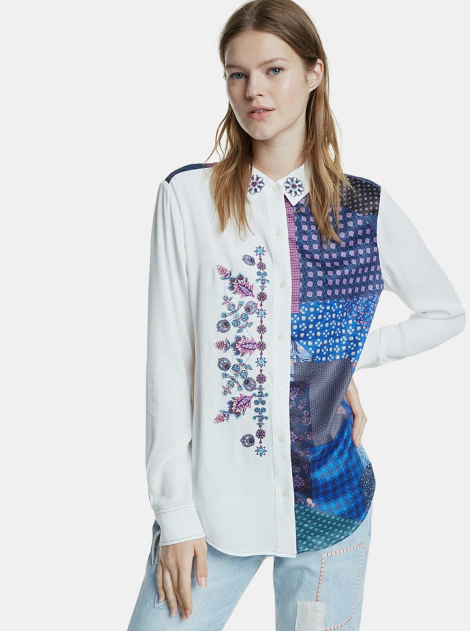 Desigual bílá košile Lucca s výšivkou