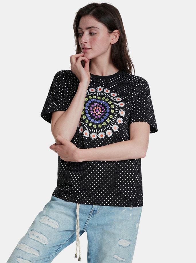 Desigual černé tričko Riga s potiskem
