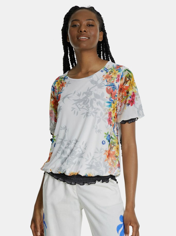 Desigual bílý top Estocolmo s barevnými motivy