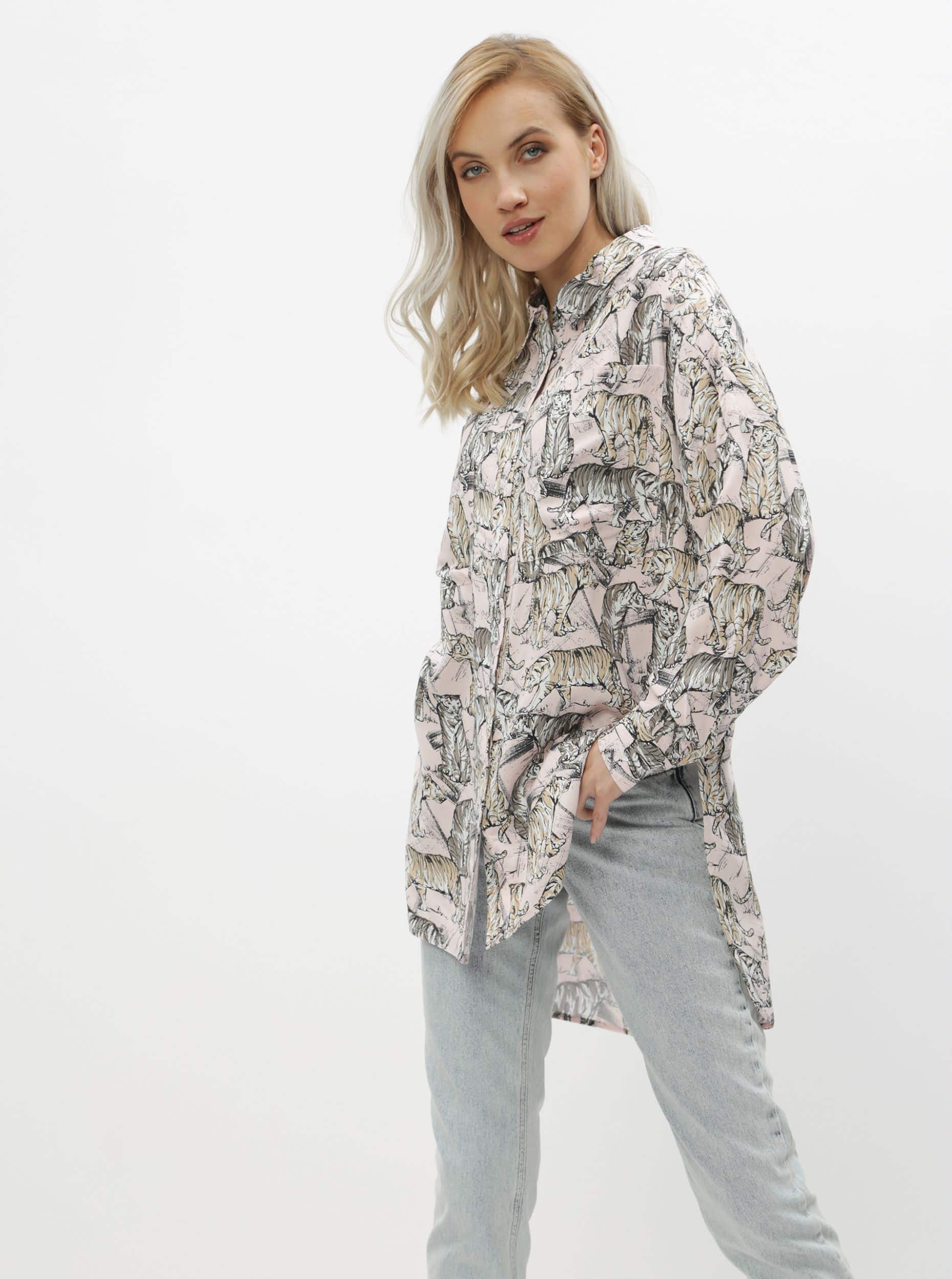 Noisy May růžová dlouhá košile Jane s tygry