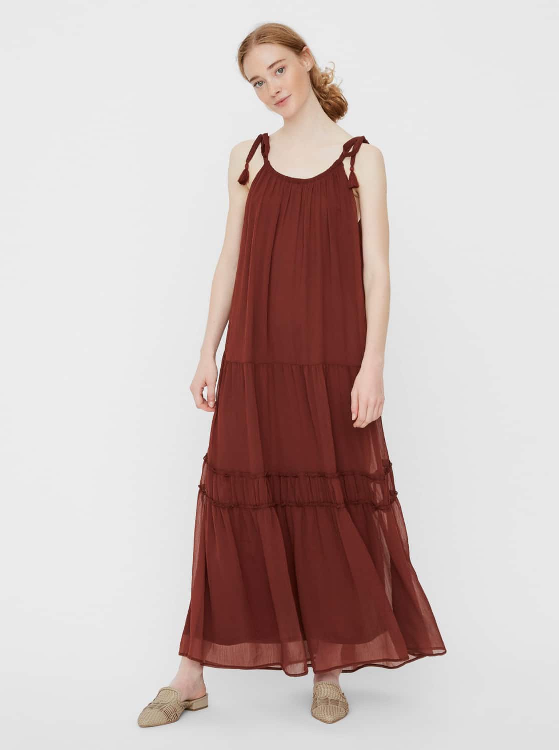 Vero Moda hnědé maxi šaty Penelope